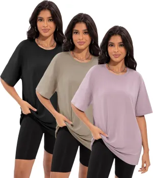 3/4 Pack Oversized Tshirts for Women, Loose Fit Crew Neck Summer Baggy Tops Workout Tees Plus Size T Shirts