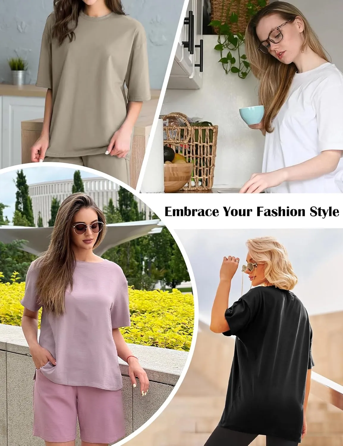3/4 Pack Oversized Tshirts for Women, Loose Fit Crew Neck Summer Baggy Tops Workout Tees Plus Size T Shirts