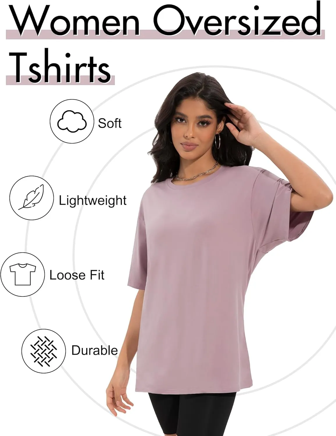 3/4 Pack Oversized Tshirts for Women, Loose Fit Crew Neck Summer Baggy Tops Workout Tees Plus Size T Shirts
