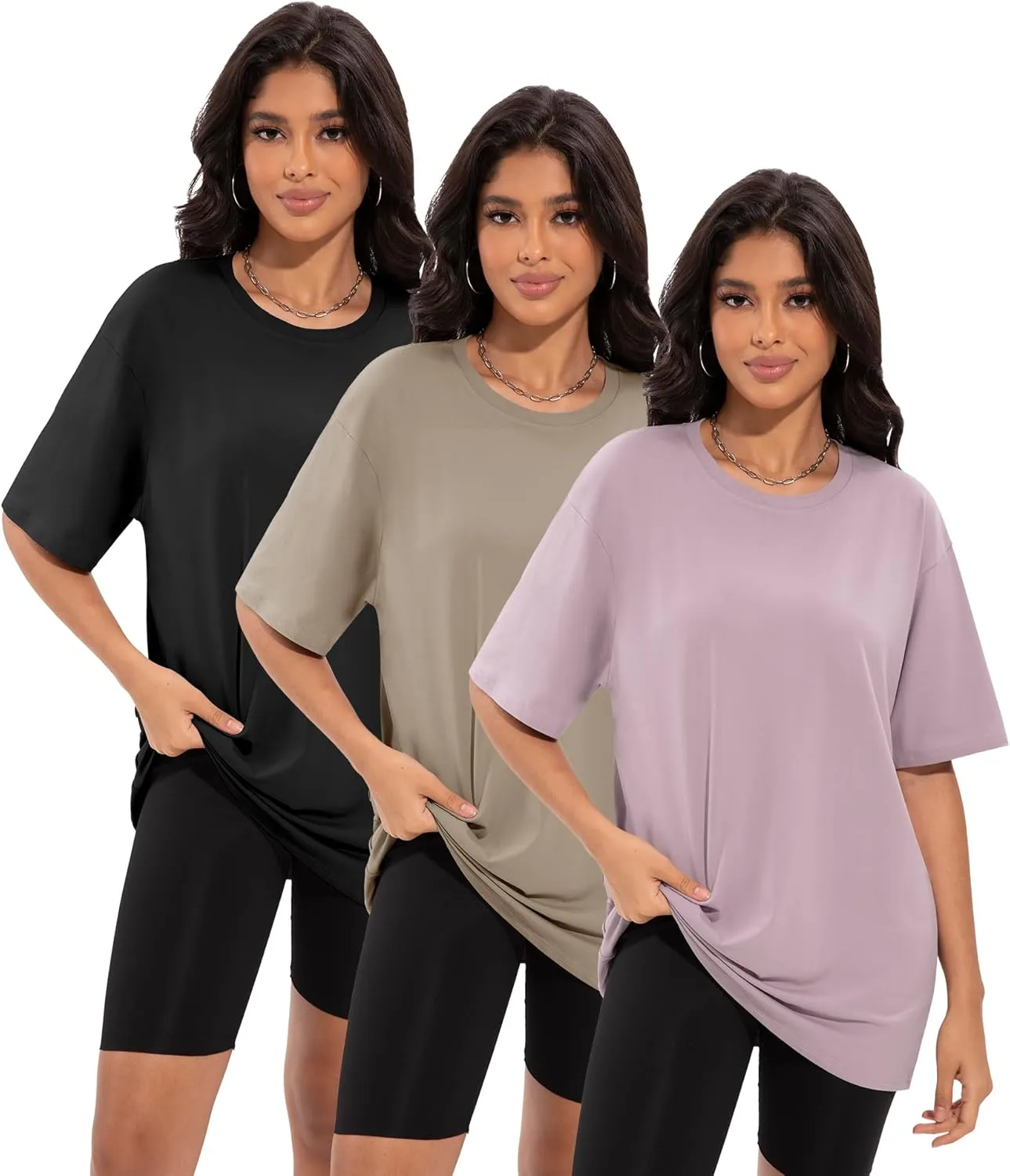 3/4 Pack Oversized Tshirts for Women, Loose Fit Crew Neck Summer Baggy Tops Workout Tees Plus Size T Shirts