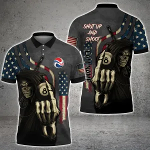 8 Balls Shut Up And Shoot Billiard Customized 3D Polo Shirt For Kelly Gossman, Idea Gift for Billiards Lovers