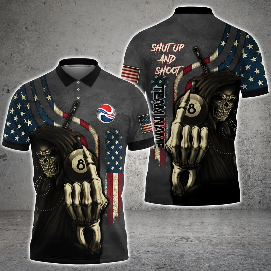 8 Balls Shut Up And Shoot Billiard Customized 3D Polo Shirt For Kelly Gossman, Idea Gift for Billiards Lovers