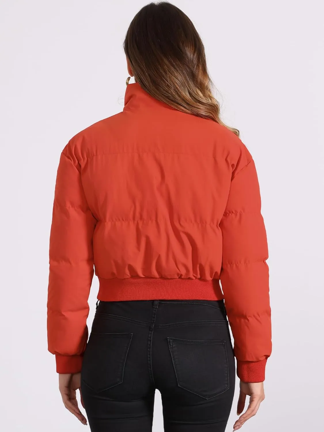 Allegra K Women's Winter Bomber Jacket Outwear Baggy Padded Cropped Lightweight Coats