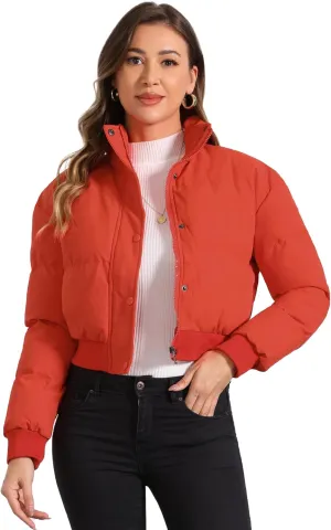Allegra K Women's Winter Bomber Jacket Outwear Baggy Padded Cropped Lightweight Coats
