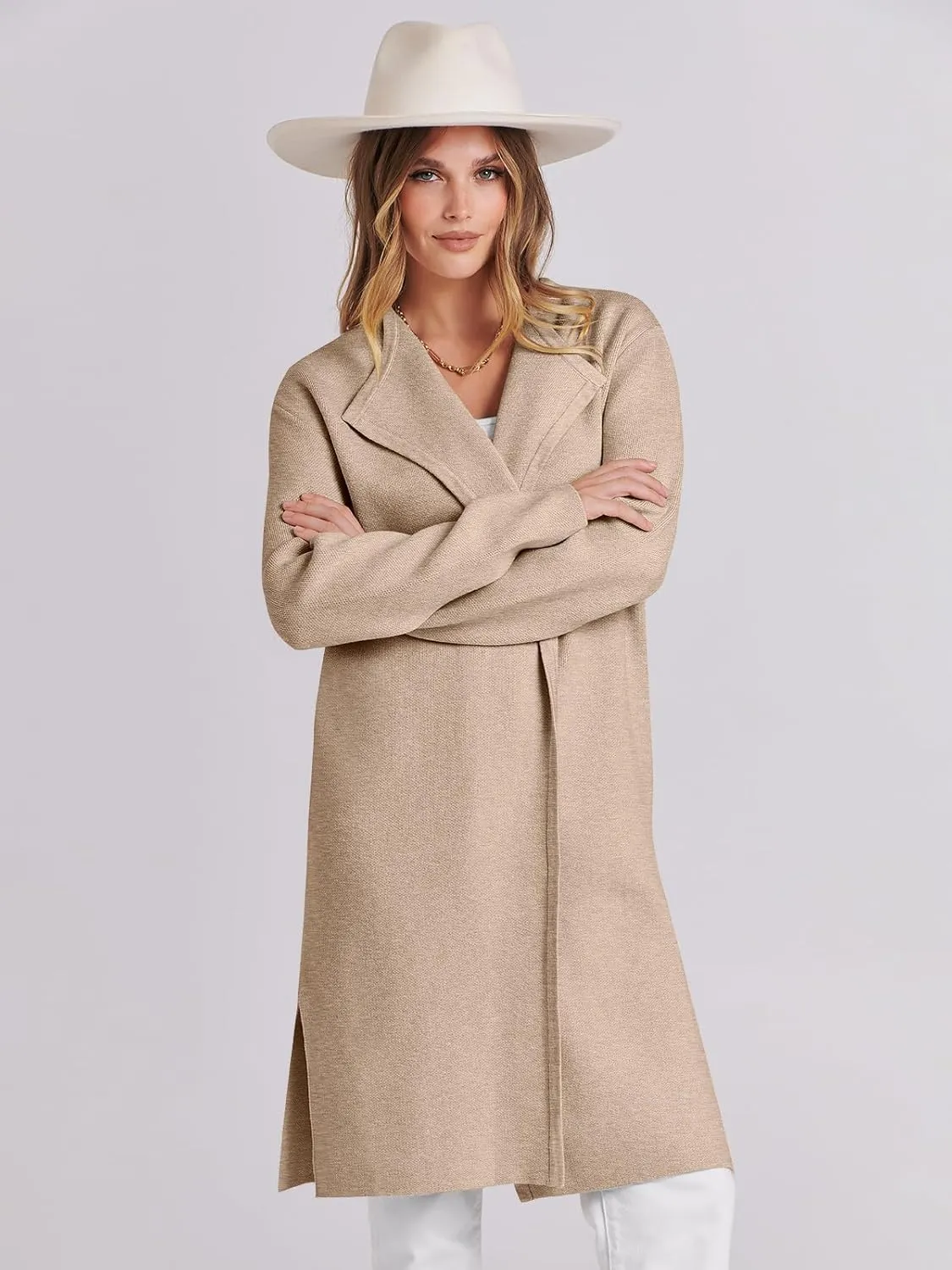ANRABESS Women's Long Cardigans Sweater 2025 Fall Casual Lapel Open Front Knit Warm Wool Coatigan Oversized Jacket Coat