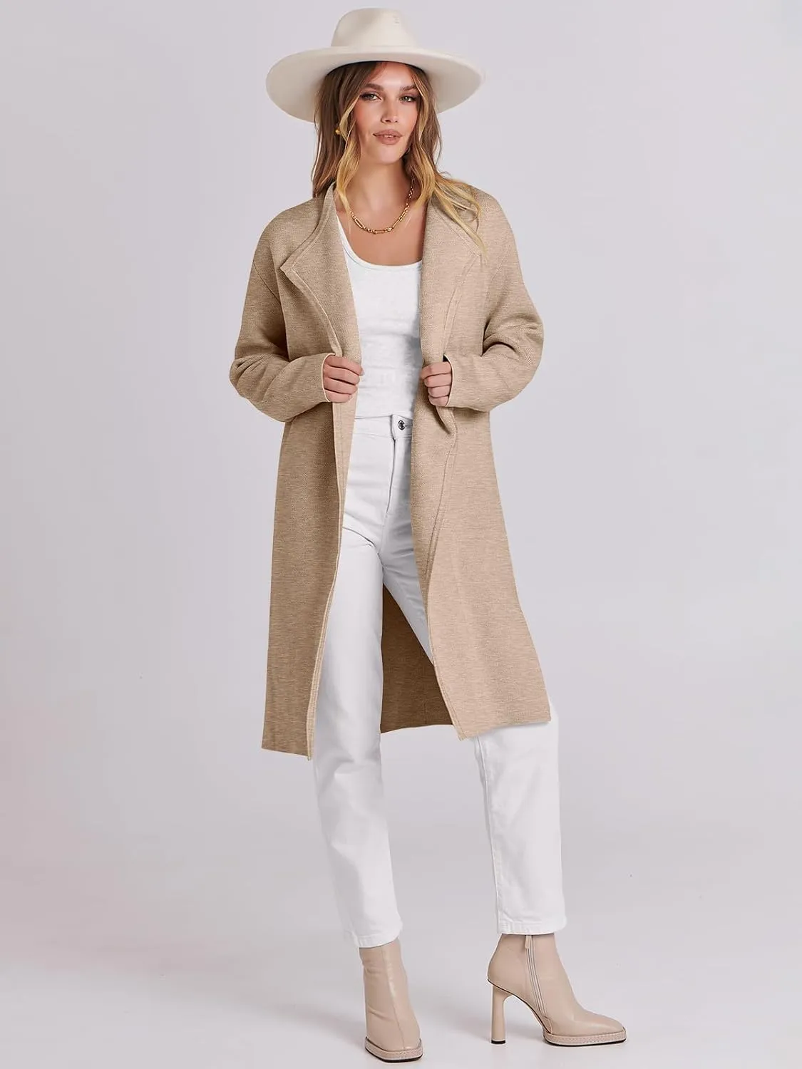 ANRABESS Women's Long Cardigans Sweater 2025 Fall Casual Lapel Open Front Knit Warm Wool Coatigan Oversized Jacket Coat