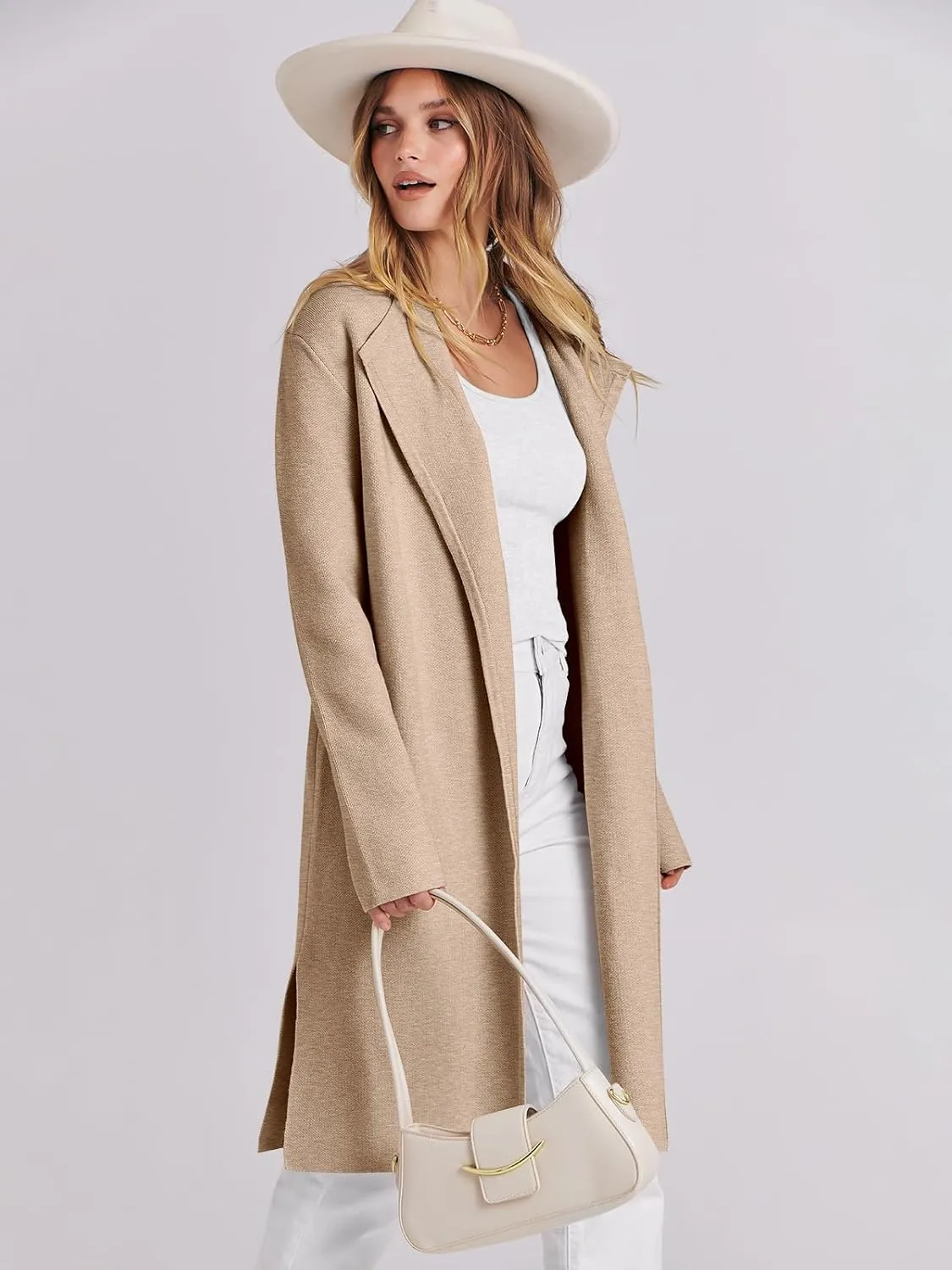ANRABESS Women's Long Cardigans Sweater 2025 Fall Casual Lapel Open Front Knit Warm Wool Coatigan Oversized Jacket Coat