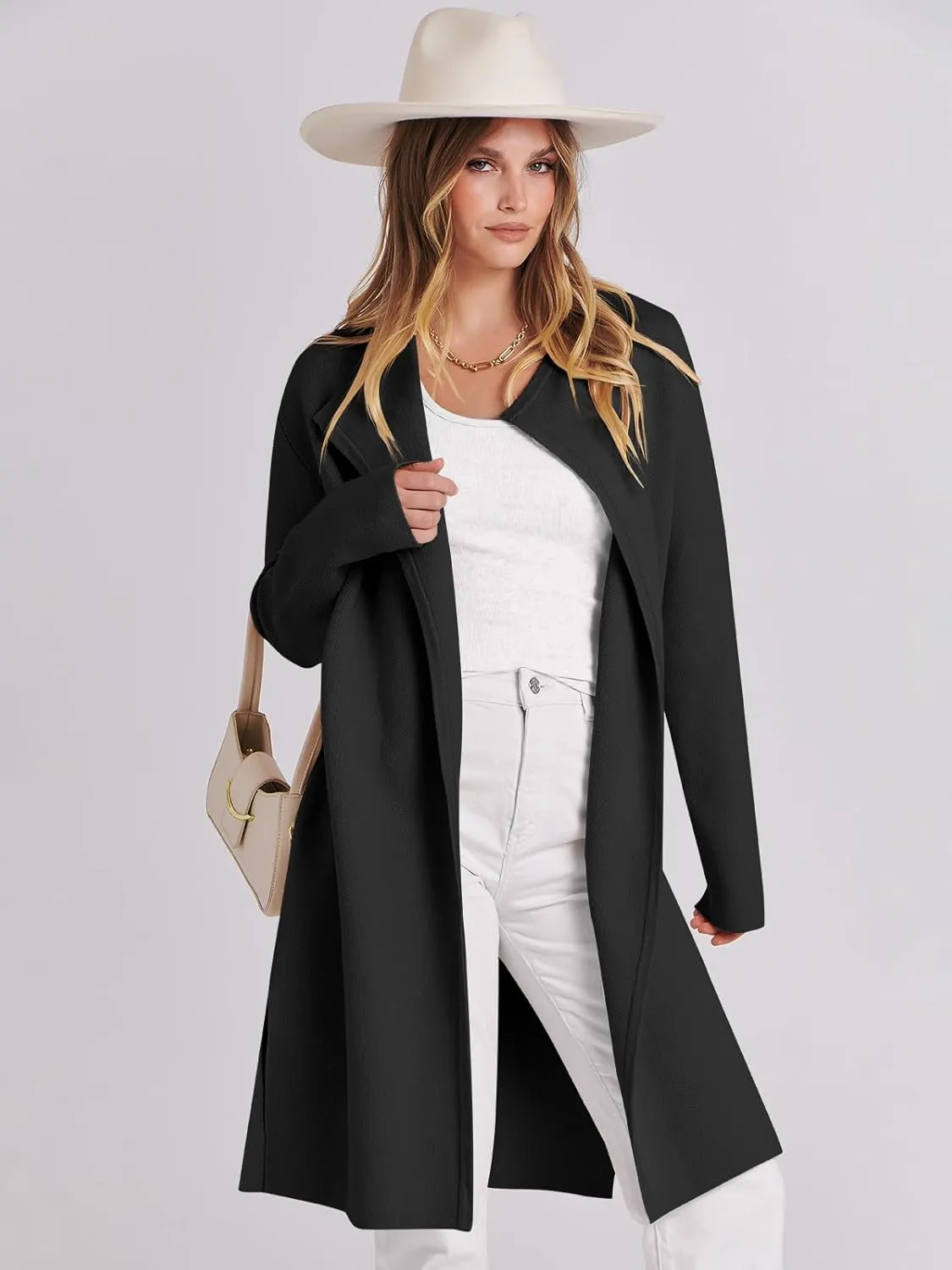 ANRABESS Women's Long Cardigans Sweater 2025 Fall Casual Lapel Open Front Knit Warm Wool Coatigan Oversized Jacket Coat