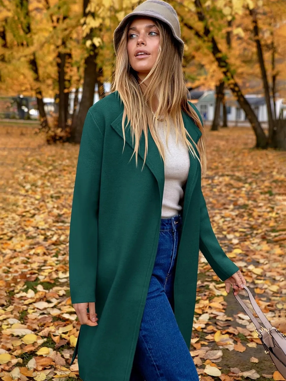 ANRABESS Women's Long Cardigans Sweater 2025 Fall Casual Lapel Open Front Knit Warm Wool Coatigan Oversized Jacket Coat