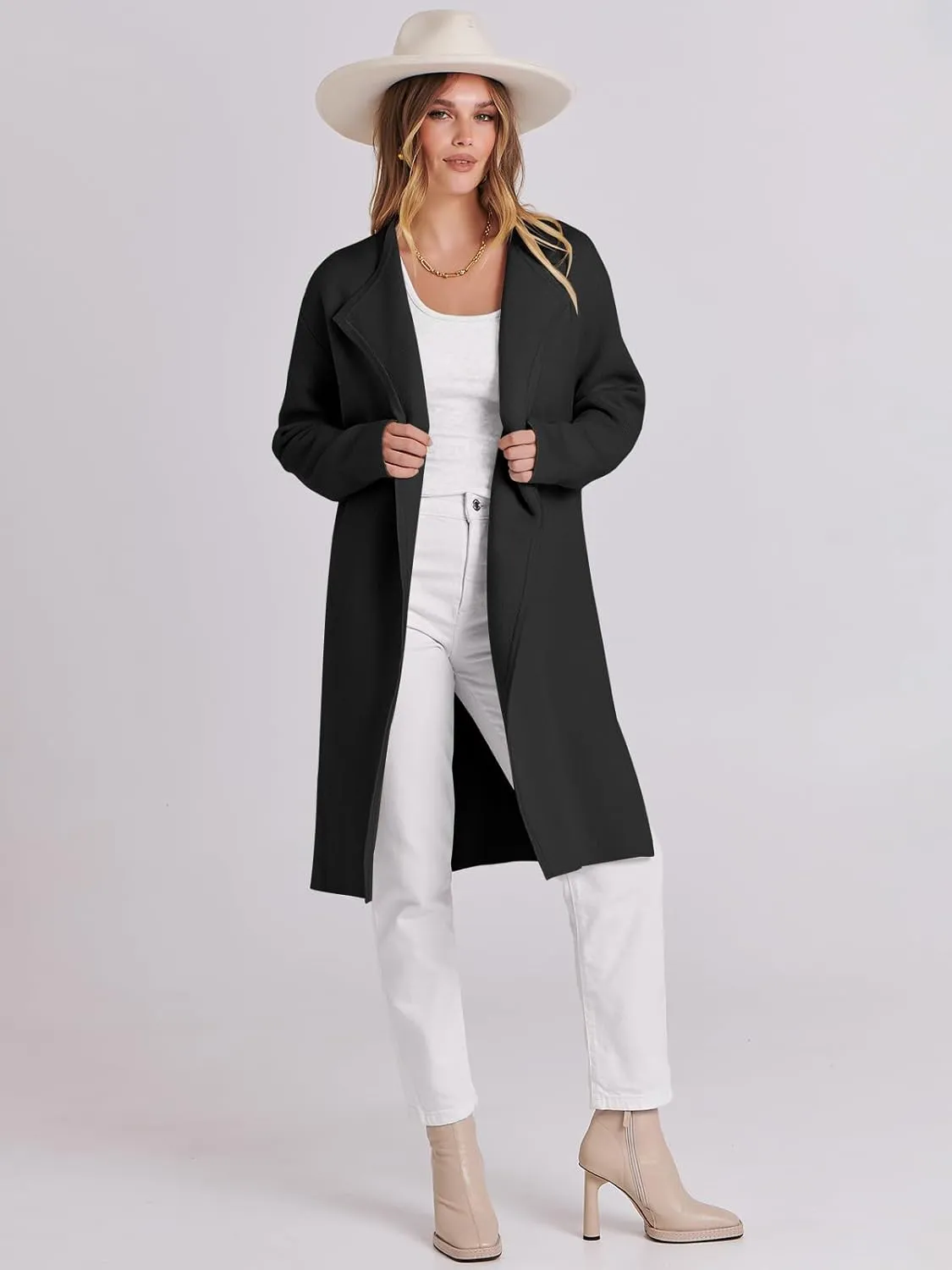 ANRABESS Women's Long Cardigans Sweater 2025 Fall Casual Lapel Open Front Knit Warm Wool Coatigan Oversized Jacket Coat