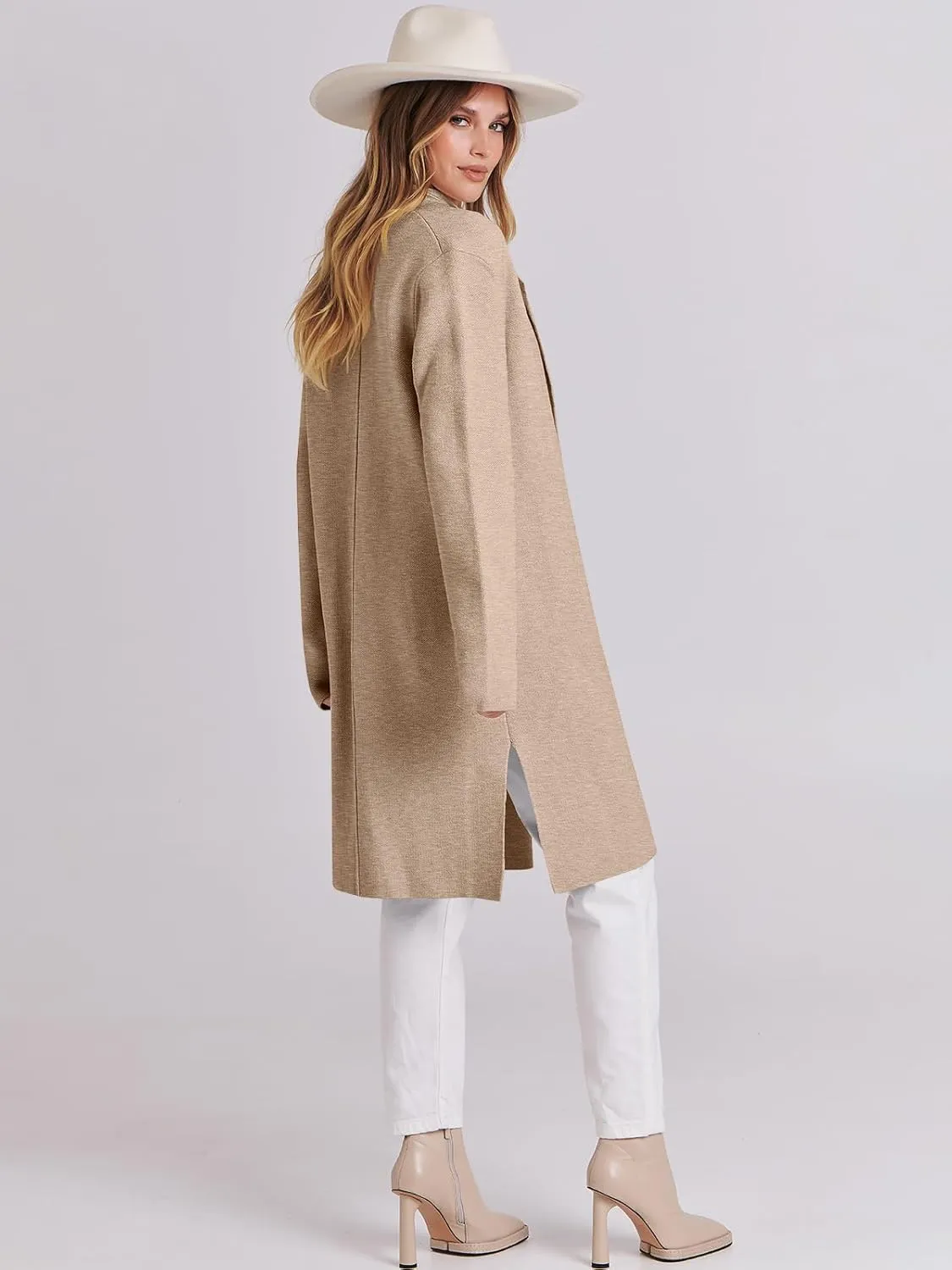 ANRABESS Women's Long Cardigans Sweater 2025 Fall Casual Lapel Open Front Knit Warm Wool Coatigan Oversized Jacket Coat