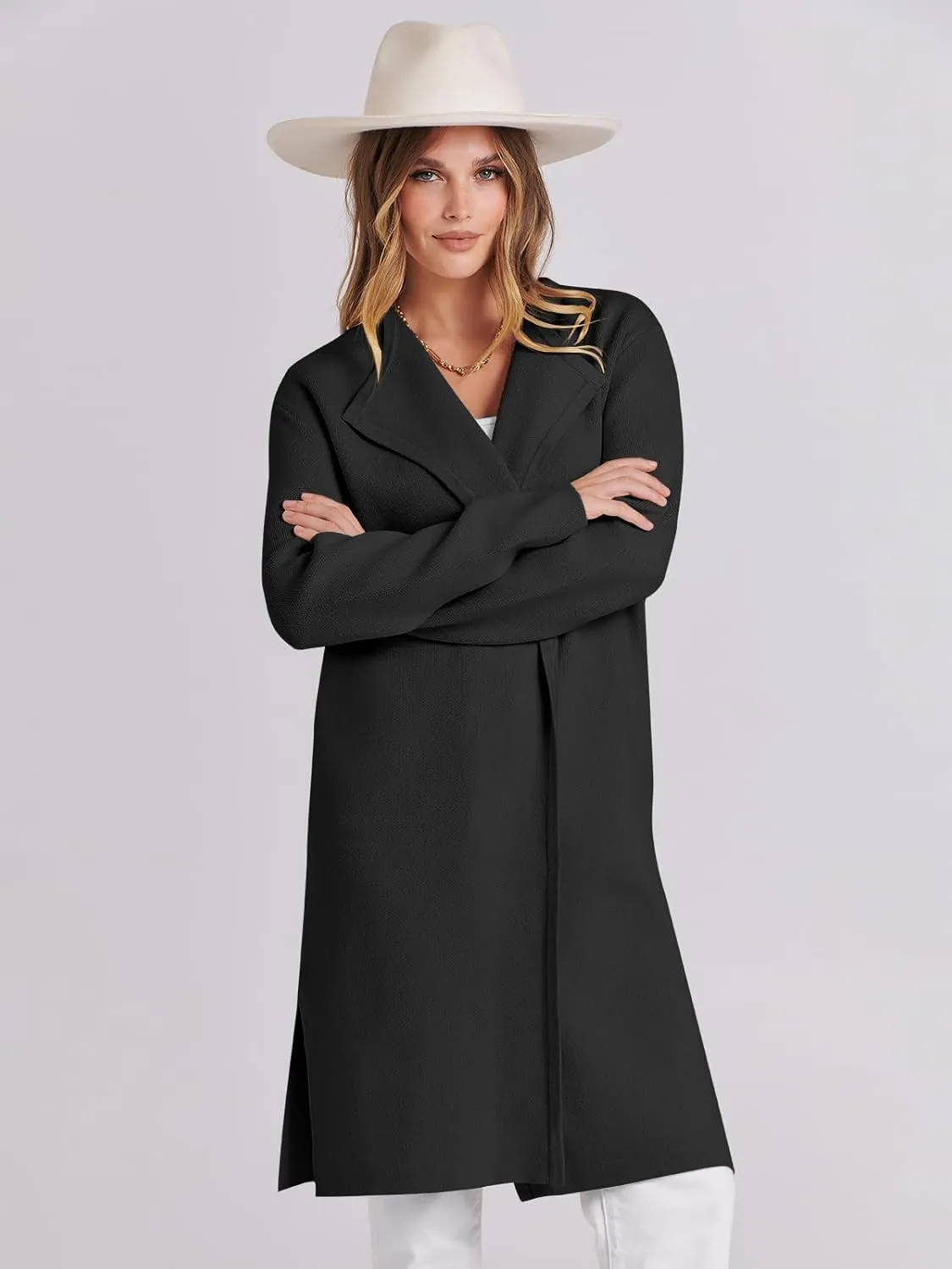 ANRABESS Women's Long Cardigans Sweater 2025 Fall Casual Lapel Open Front Knit Warm Wool Coatigan Oversized Jacket Coat