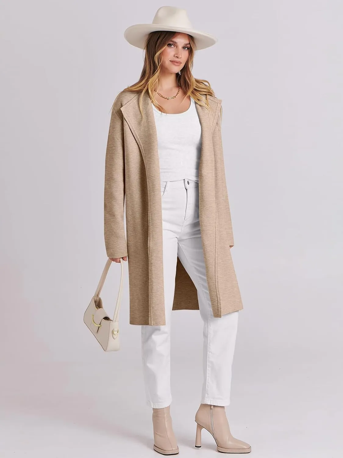 ANRABESS Women's Long Cardigans Sweater 2025 Fall Casual Lapel Open Front Knit Warm Wool Coatigan Oversized Jacket Coat