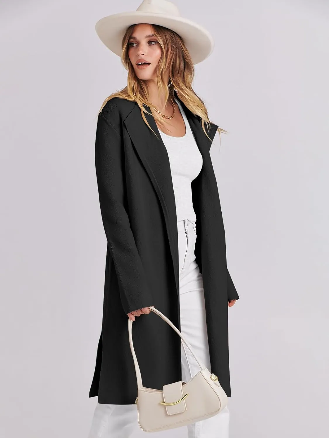 ANRABESS Women's Long Cardigans Sweater 2025 Fall Casual Lapel Open Front Knit Warm Wool Coatigan Oversized Jacket Coat