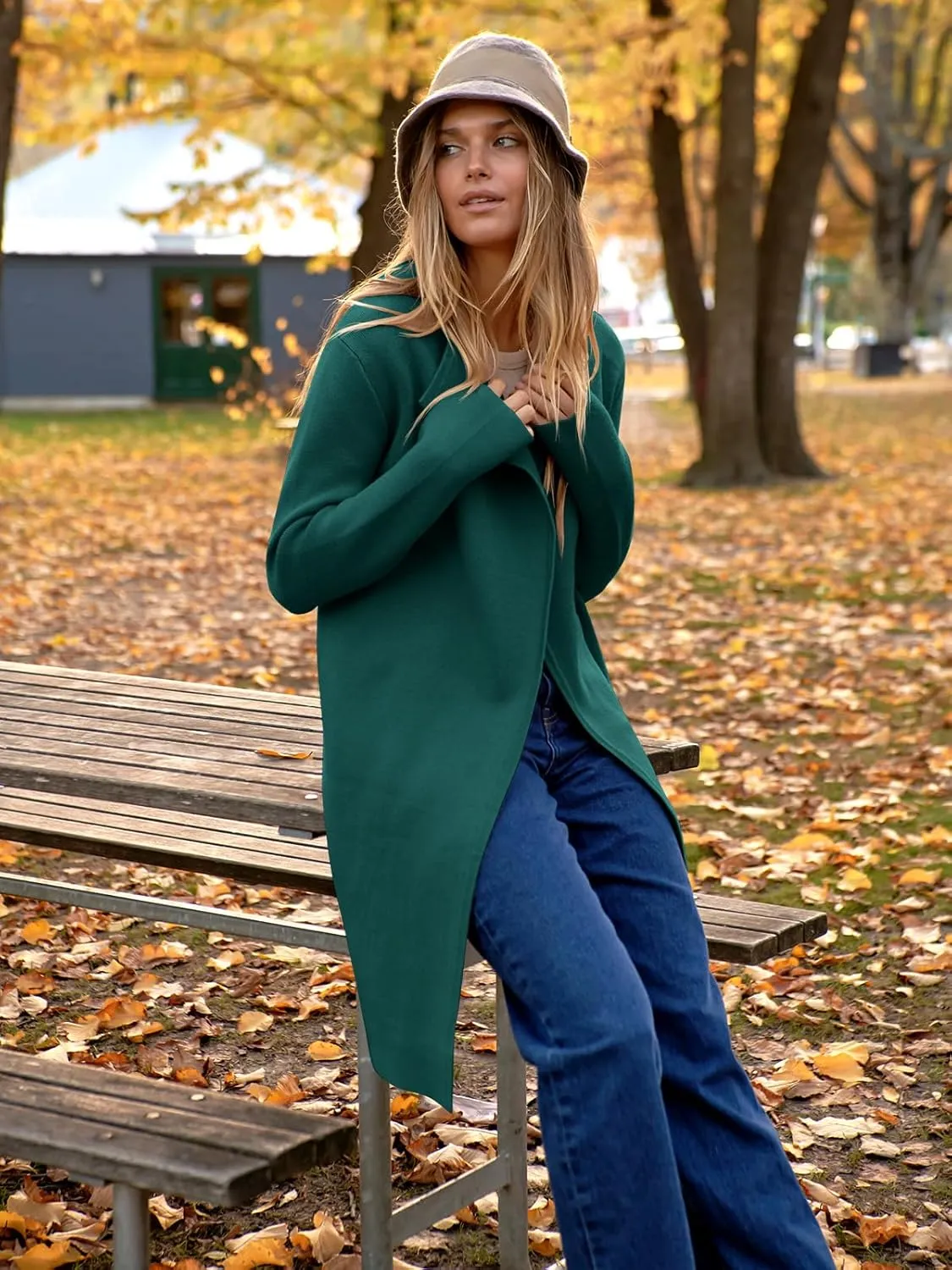 ANRABESS Women's Long Cardigans Sweater 2025 Fall Casual Lapel Open Front Knit Warm Wool Coatigan Oversized Jacket Coat