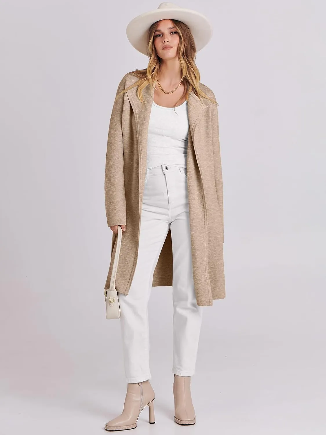 ANRABESS Women's Long Cardigans Sweater 2025 Fall Casual Lapel Open Front Knit Warm Wool Coatigan Oversized Jacket Coat
