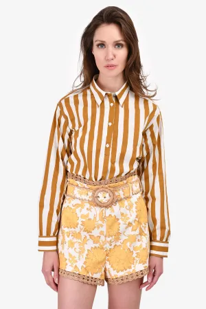 A.P.C. White/Brown Stripe Button Down Collared Shirt Size 34