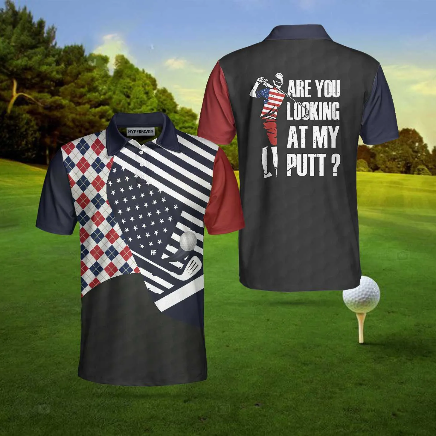 Are You Looking At My Putt Argyle Usa Flag Polo Shirt Coolspod