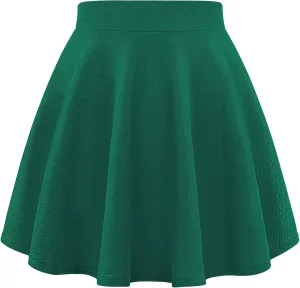 Auranso Girls Mini Skirt Stretch Waist Casual Flared Plain Pleated Skater Skirt