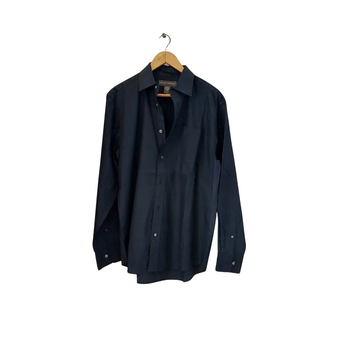 Banana Republic Men's Black Collared Shirt | Pre Loved |