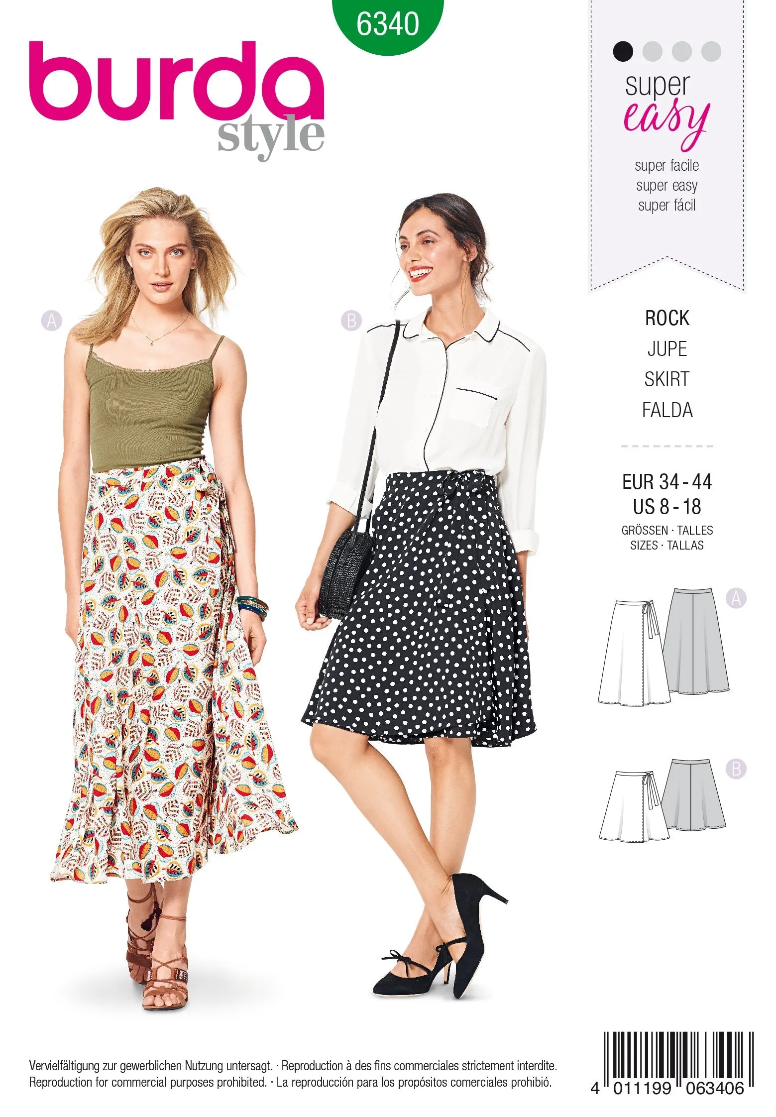 BD6340 Misses' wrap skirt sewing pattern
