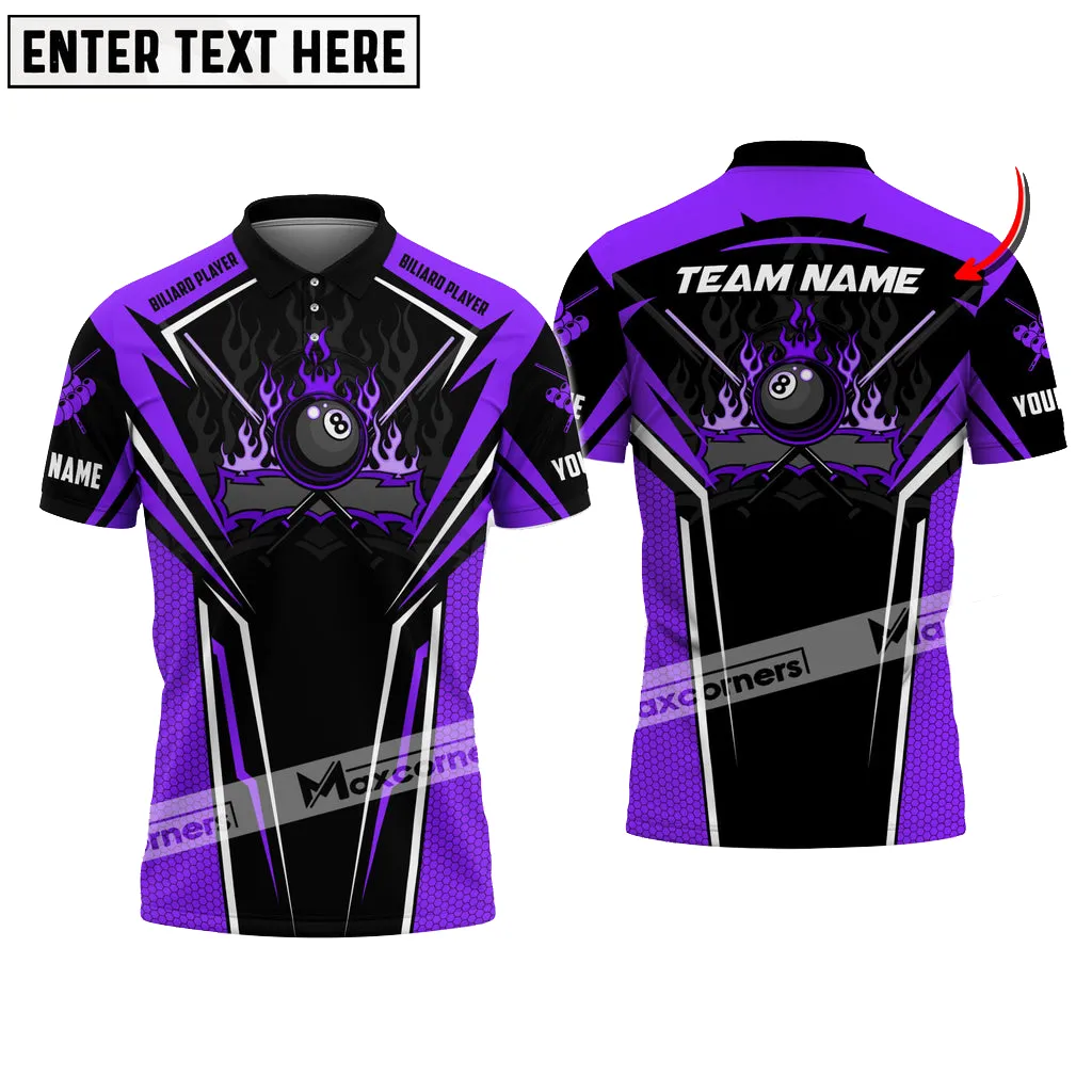 Billiard Big Logo Ball 8 Multicolor Option Customized Name, Team Name 3D Polo Shirt, Gift for Billiard Lovers