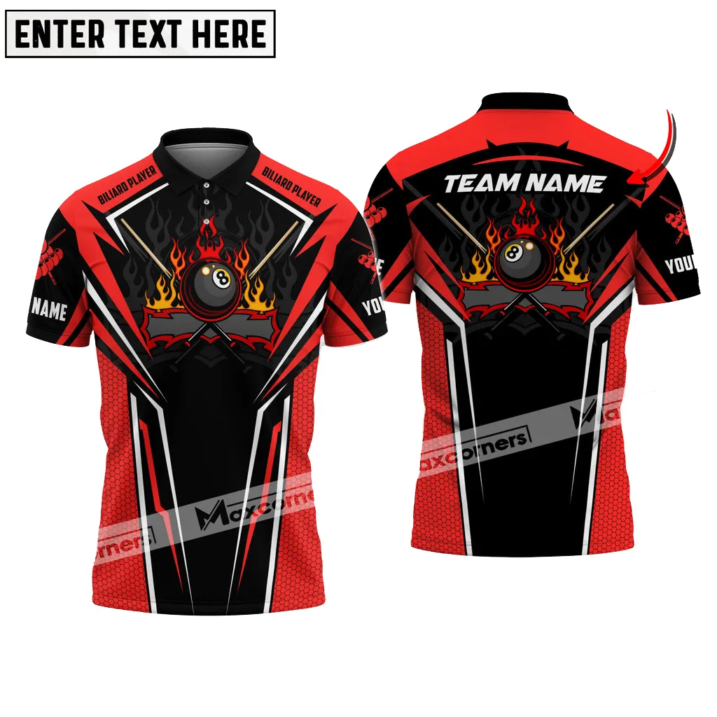 Billiard Big Logo Ball 8 Multicolor Option Customized Name, Team Name 3D Polo Shirt, Gift for Billiard Lovers