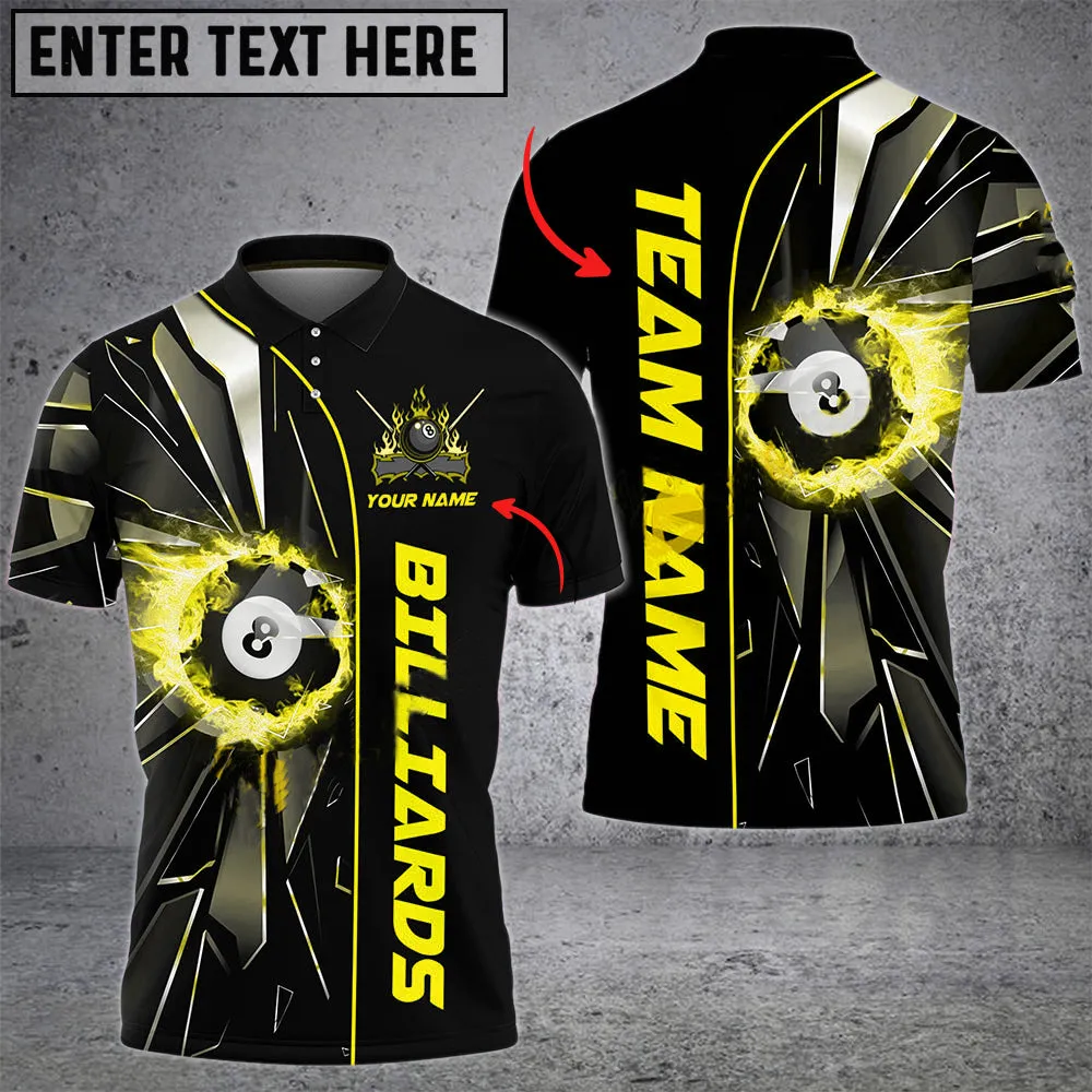 Billiards Ball 8 Fire Broken Glass Personalized Name, Team Name 3D Polo Shirt