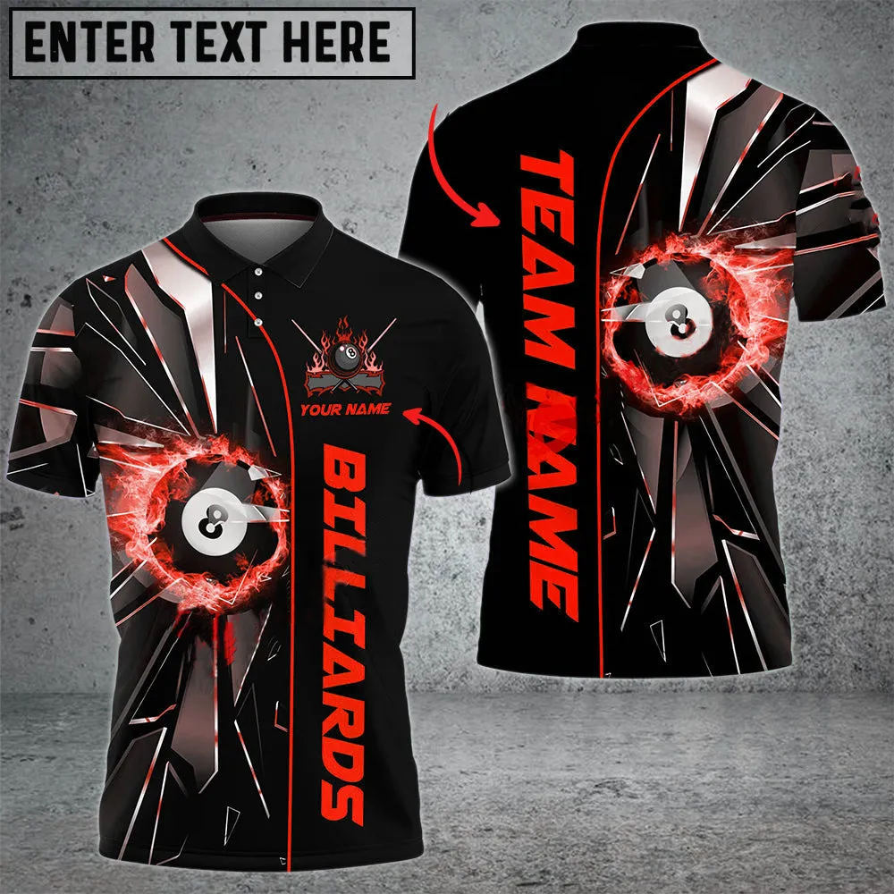 Billiards Ball 8 Fire Broken Glass Personalized Name, Team Name 3D Polo Shirt