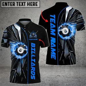 Billiards Ball 8 Fire Broken Glass Personalized Name, Team Name 3D Polo Shirt
