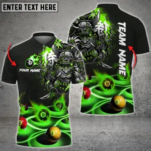 Billiards Flame Samurai Personalized Name, Team Name Polo Shirt, Perfect Shirt for Billiard Player