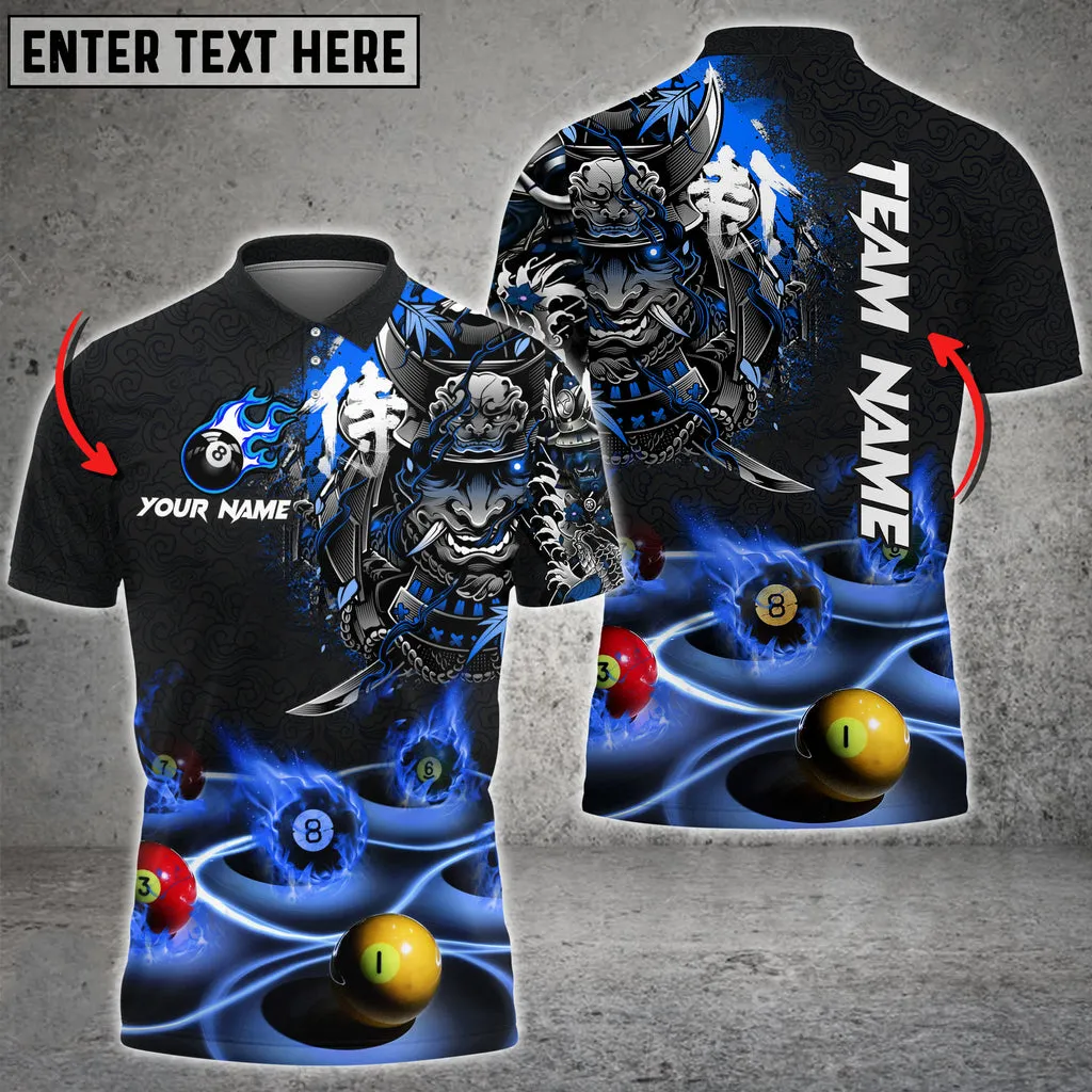 Billiards Flame Samurai Personalized Name, Team Name Polo Shirt, Perfect Shirt for Billiard Player