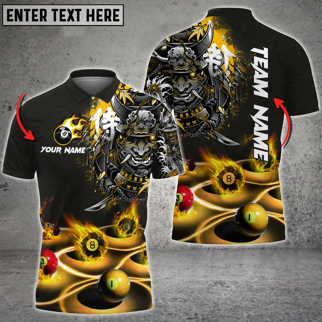 Billiards Flame Samurai Personalized Name, Team Name Polo Shirt, Perfect Shirt for Billiard Player