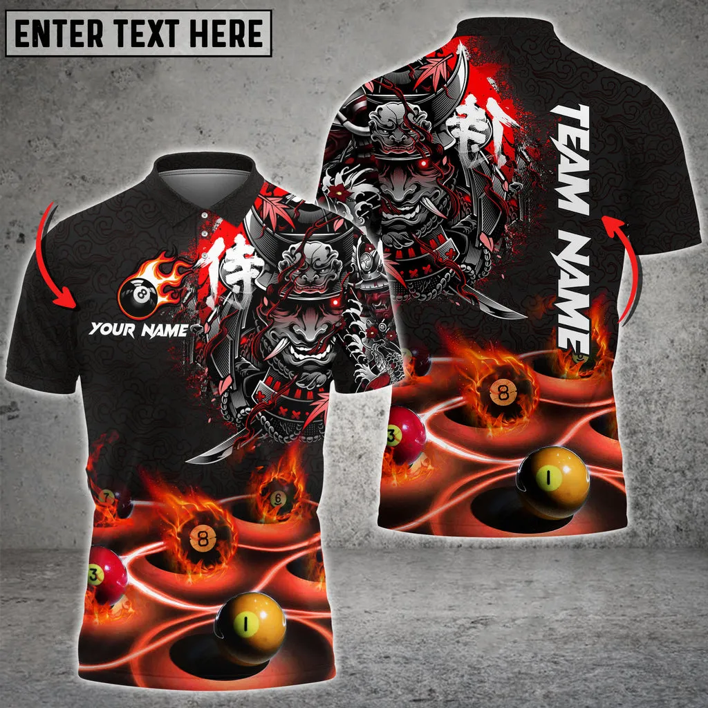 Billiards Flame Samurai Personalized Name, Team Name Polo Shirt, Perfect Shirt for Billiard Player