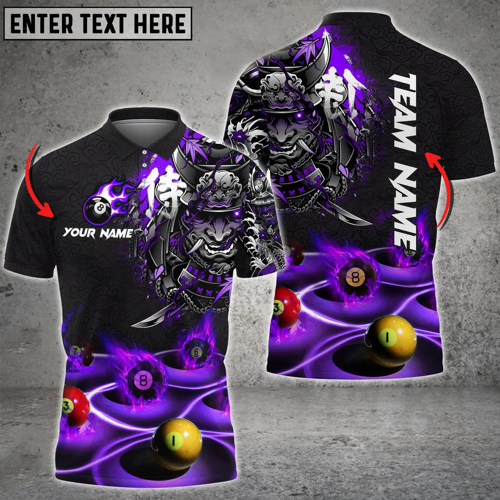 Billiards Flame Samurai Personalized Name, Team Name Polo Shirt, Perfect Shirt for Billiard Player