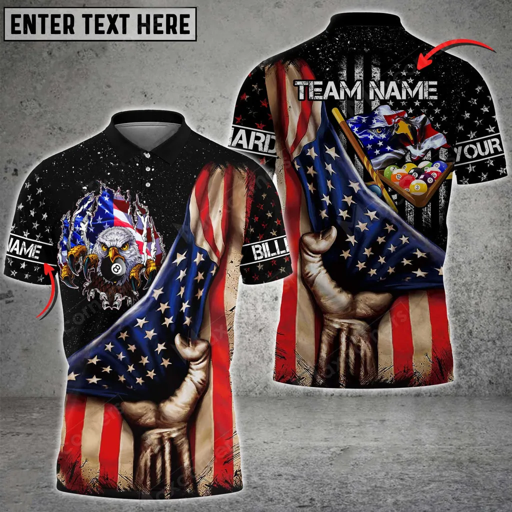 Billiards Top Secret Skull US Flag Personalized Name 3D Polo Shirt, Flag Shirt for Billiard Lovers