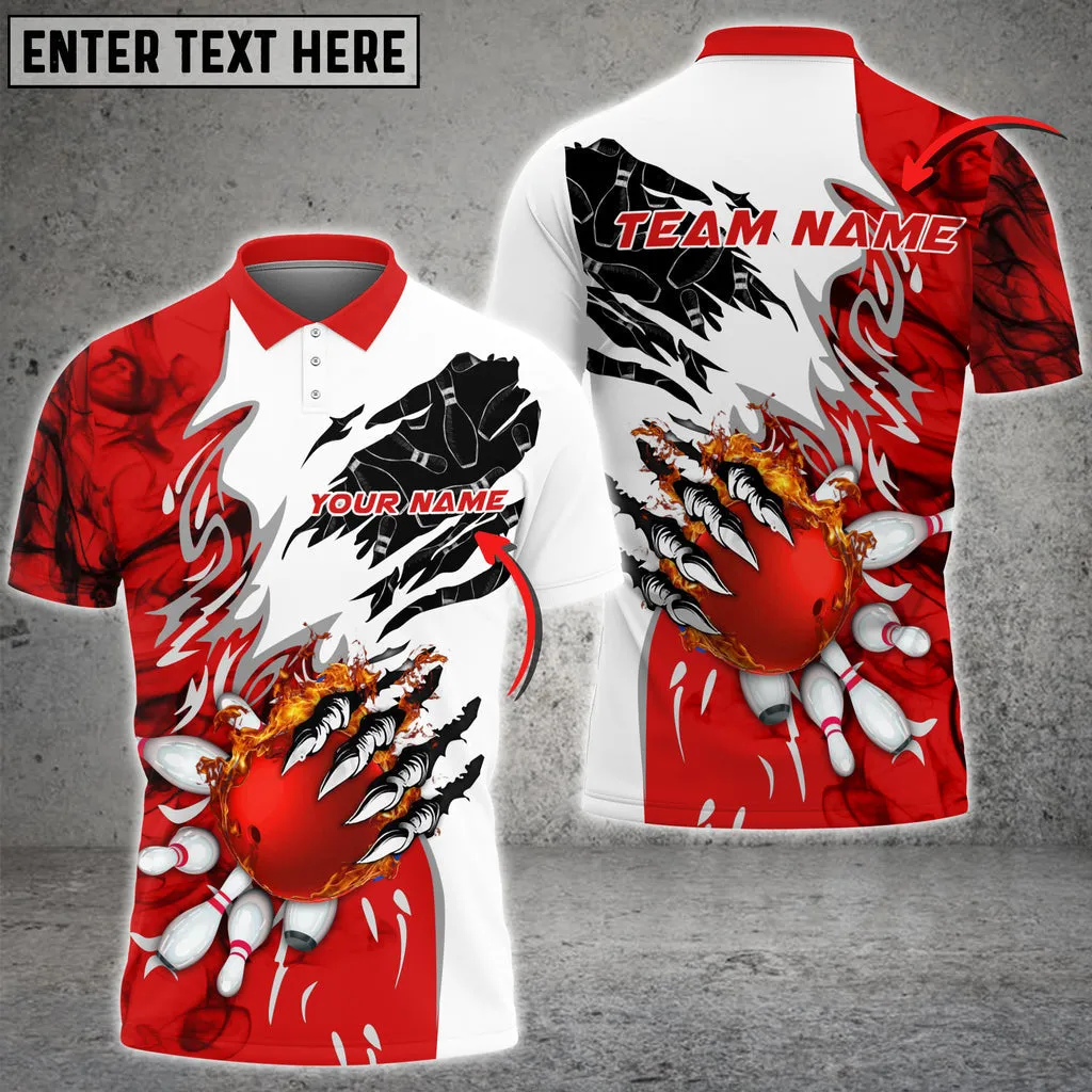 Bowling And Pins Plame Monster Hand Premium Multicolor Option Personalized Name 3D Polo Shirt