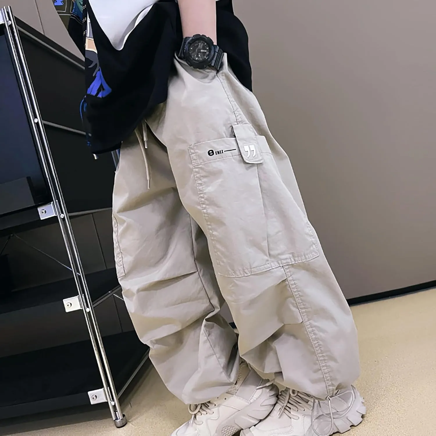 Boys Camo Pants Kids Pull on Elastic Waist Casual Loose Jogging Bottoms Elastic Cuffed Cargo Joggers 8-15 Years