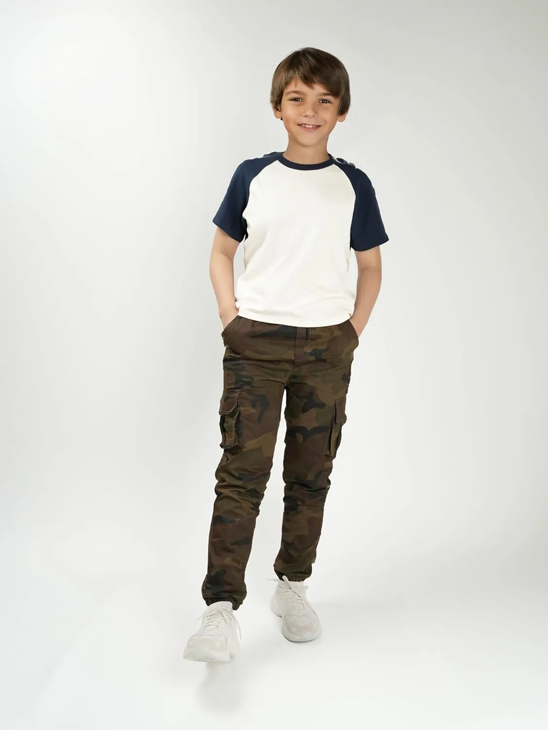 Boys Pull on Camo Pants Girls Slim Fit Cargo Pants 6-14Y