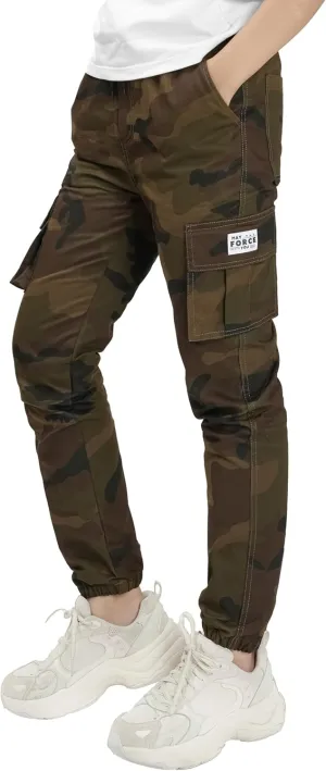 Boys Pull on Camo Pants Girls Slim Fit Cargo Pants 6-14Y