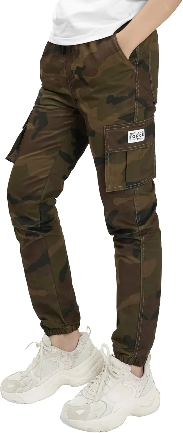 Boys Pull on Camo Pants Girls Slim Fit Cargo Pants 6-14Y
