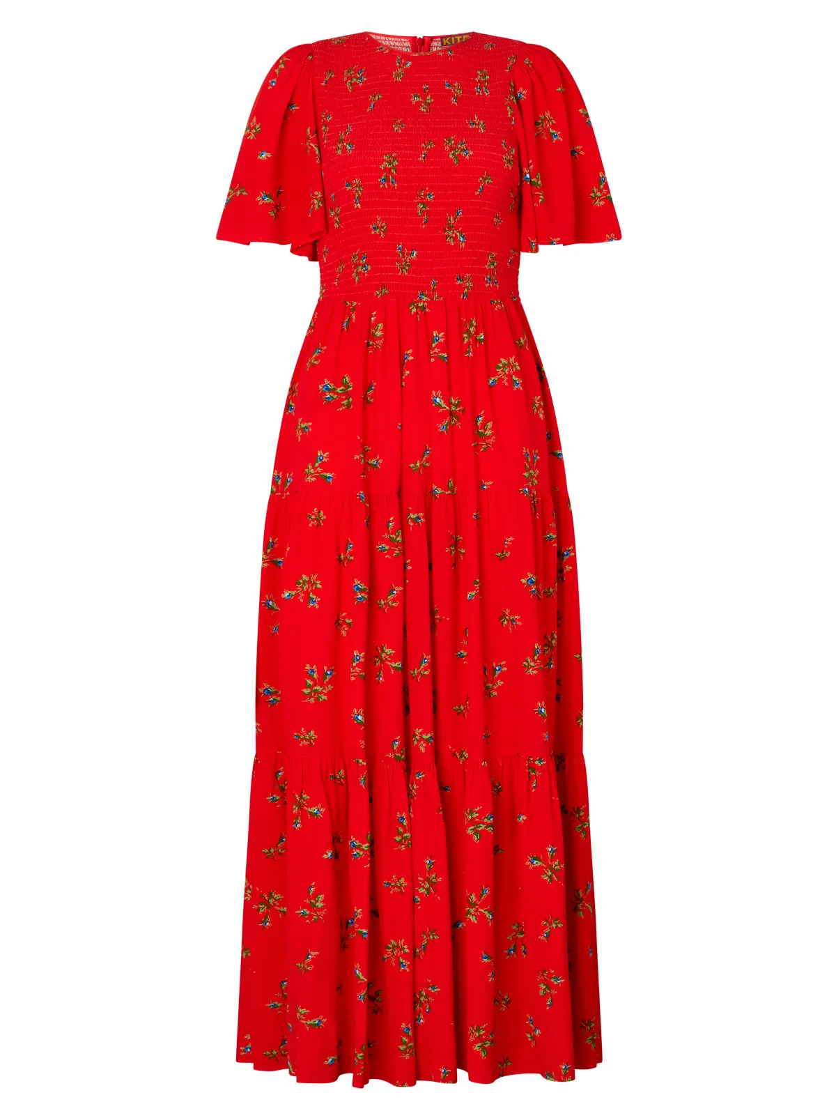 Bridget Red Rosebud Shirred Maxi Dress