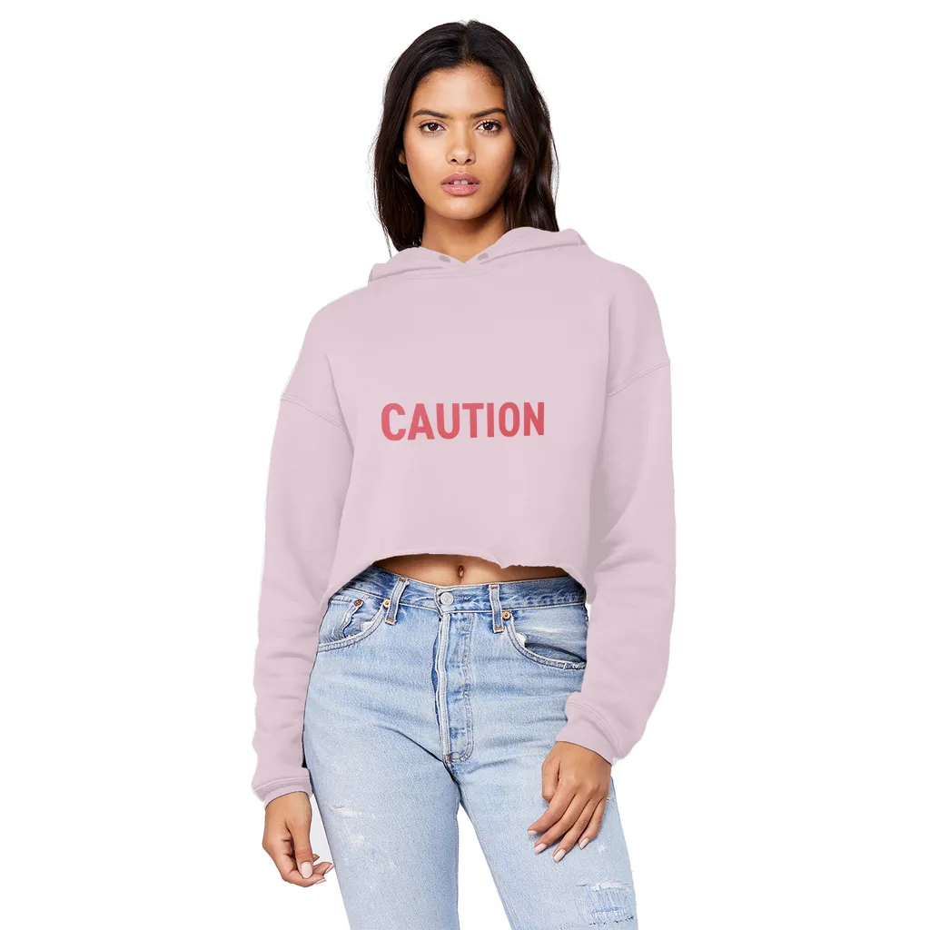Caution Unisex Cropped Raw Edge Boyfriend Hoodie