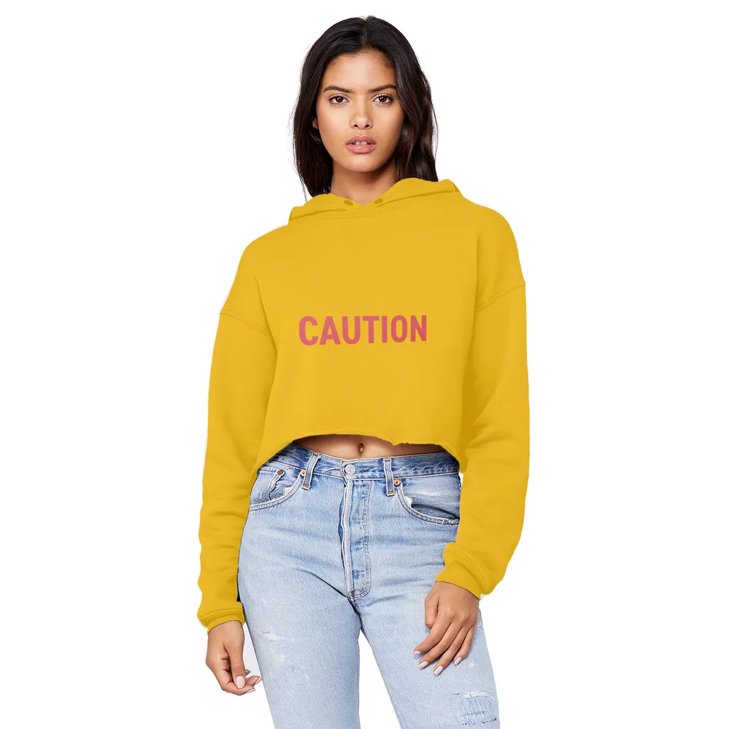 Caution Unisex Cropped Raw Edge Boyfriend Hoodie