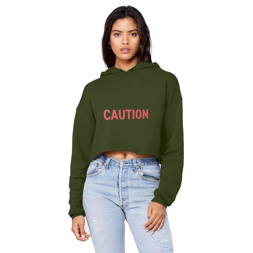 Caution Unisex Cropped Raw Edge Boyfriend Hoodie