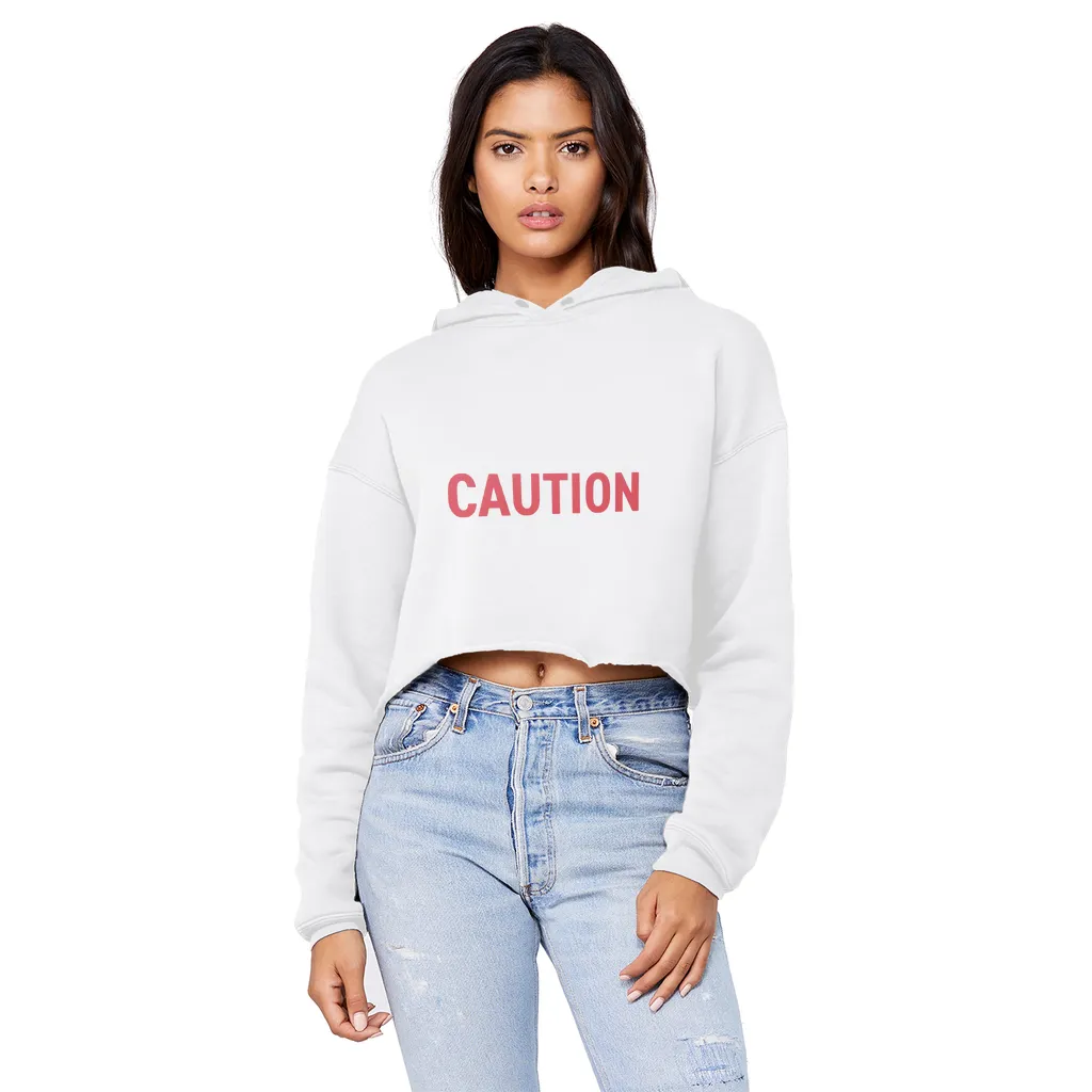 Caution Unisex Cropped Raw Edge Boyfriend Hoodie