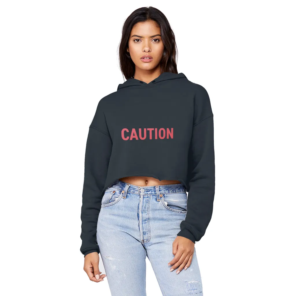 Caution Unisex Cropped Raw Edge Boyfriend Hoodie