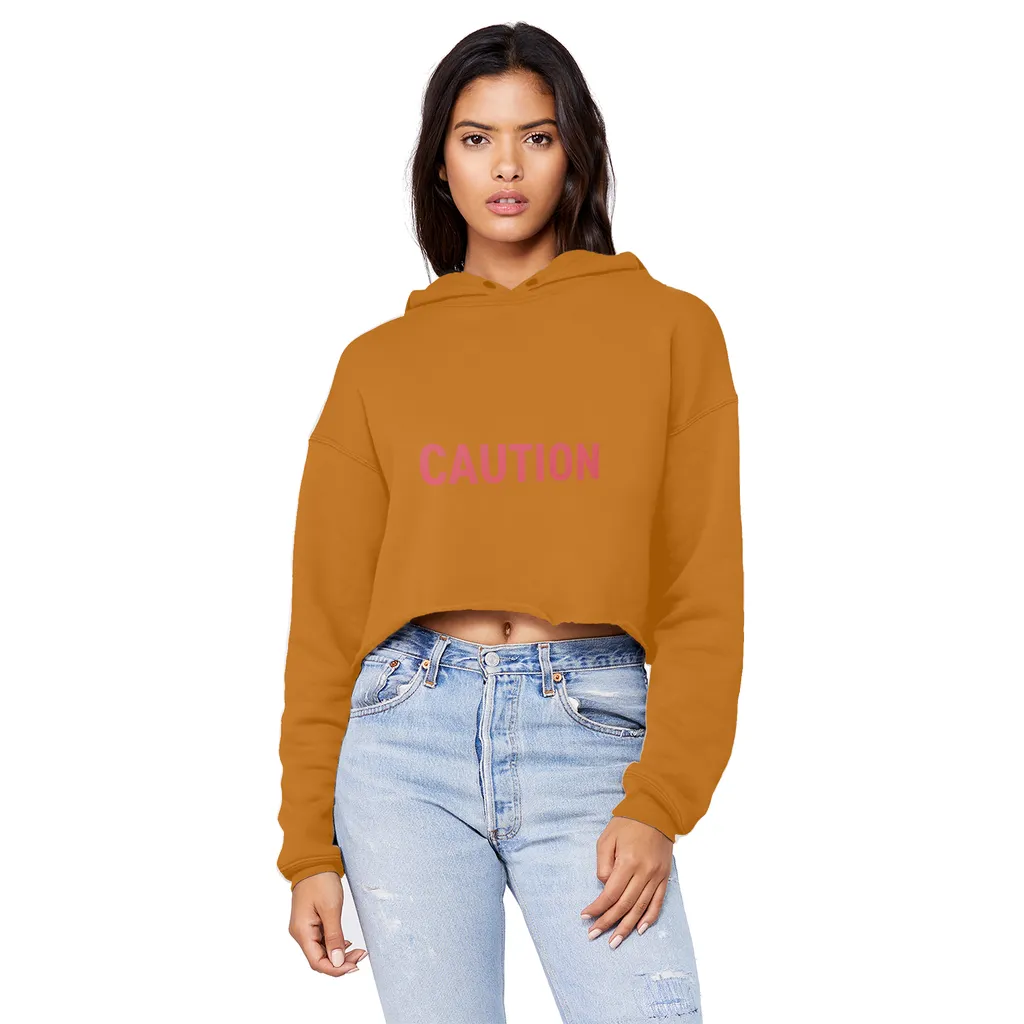 Caution Unisex Cropped Raw Edge Boyfriend Hoodie