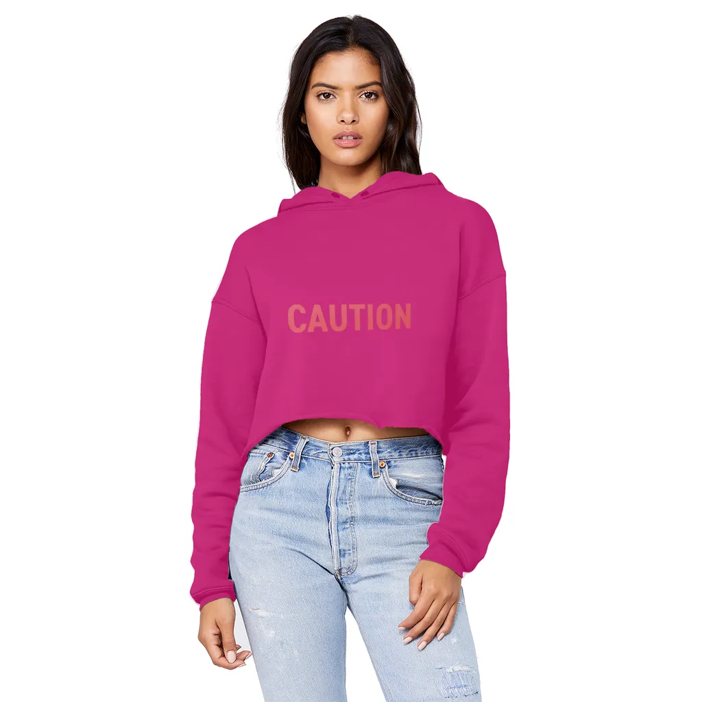 Caution Unisex Cropped Raw Edge Boyfriend Hoodie
