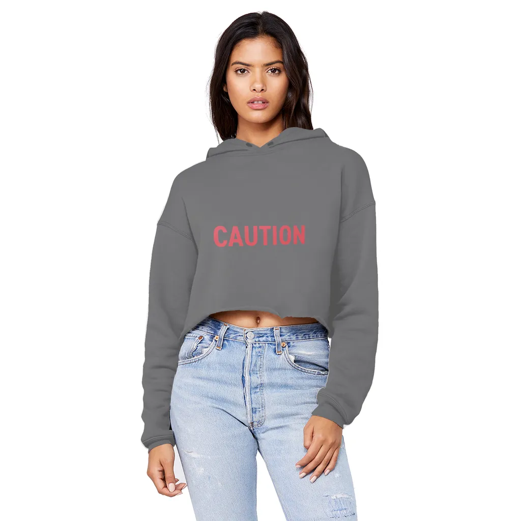 Caution Unisex Cropped Raw Edge Boyfriend Hoodie